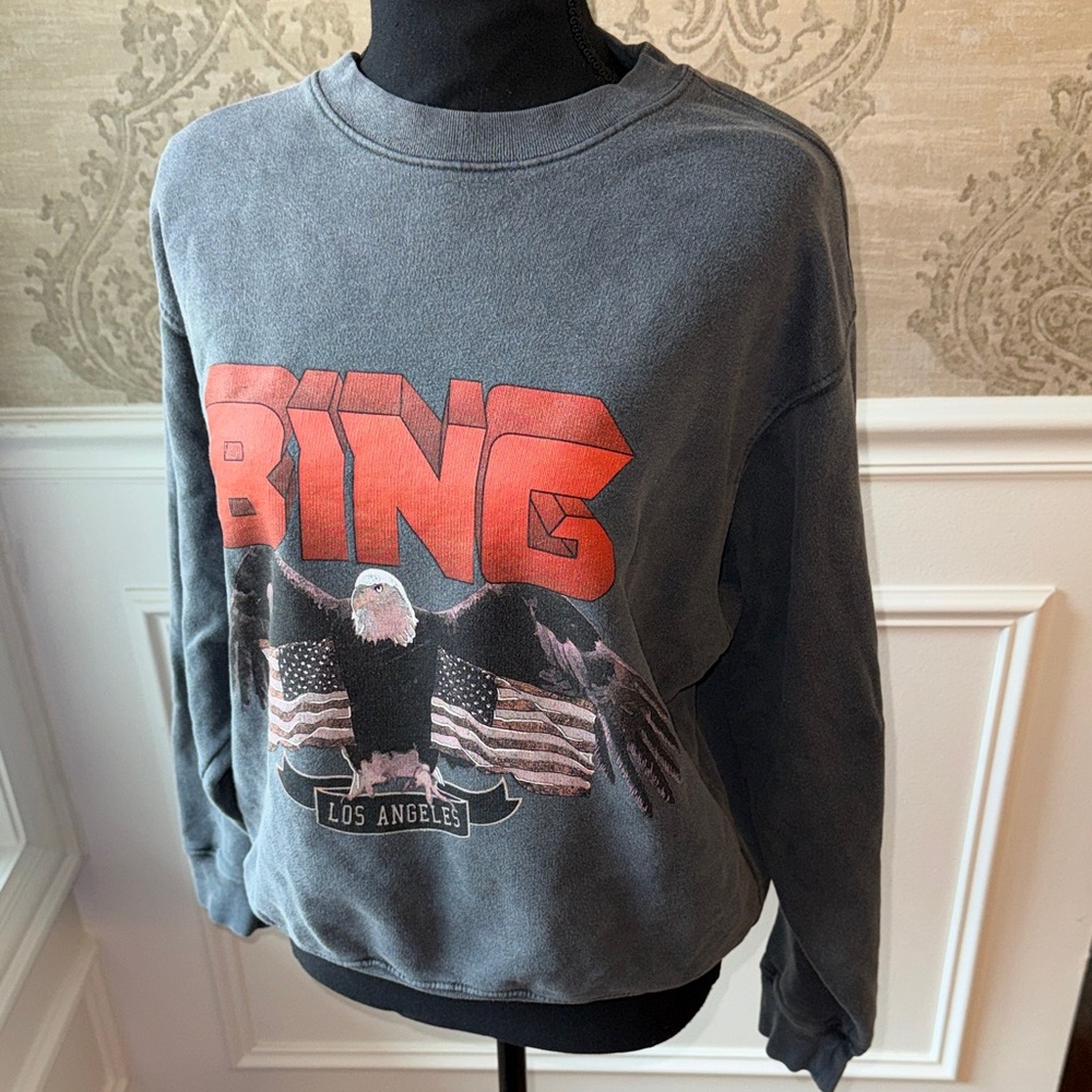 Anine Bing - Charcoal Sweatshirt with Eagle and Flag Graphic Size M